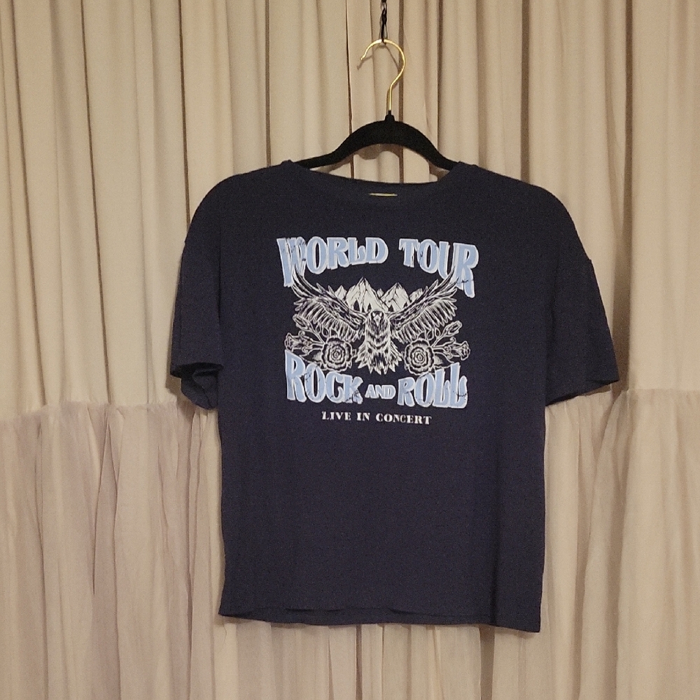 Rock and Roll Navy Graphic Crop Top